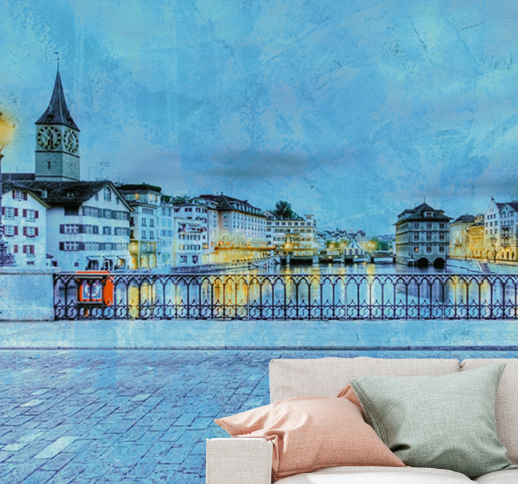 Wall mural city zurich riverside view - TenStickers