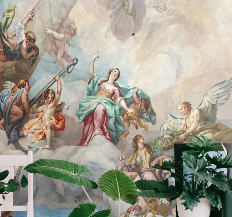 Wall mural classic art heavenly figures above - TenStickers