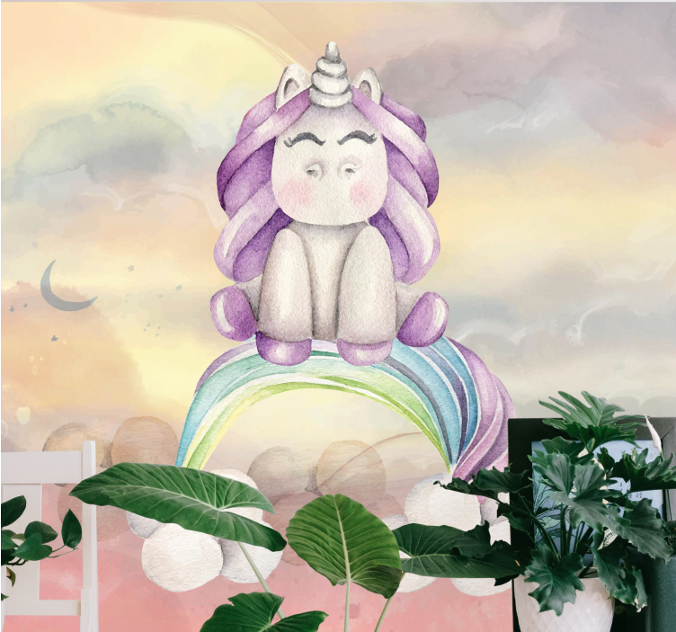 Wall mural fantasy cute unicorn rainbow - TenStickers