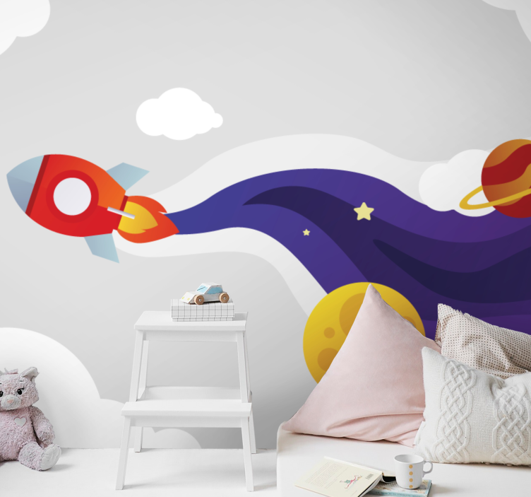 Wall mural fantasy spaceship and celestial bodies - TenStickers