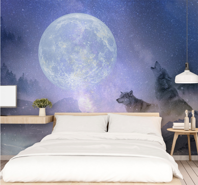 Wall mural jungle majestic moonlit wolves - TenStickers