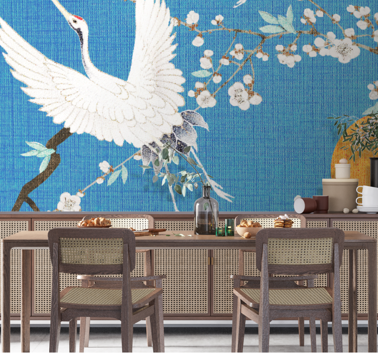 Wall mural lion elegant crane blossoms - TenStickers