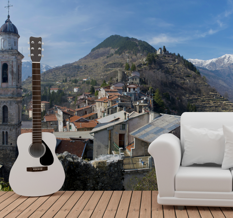 Wall mural music acoustic guitar landscape - TenStickers