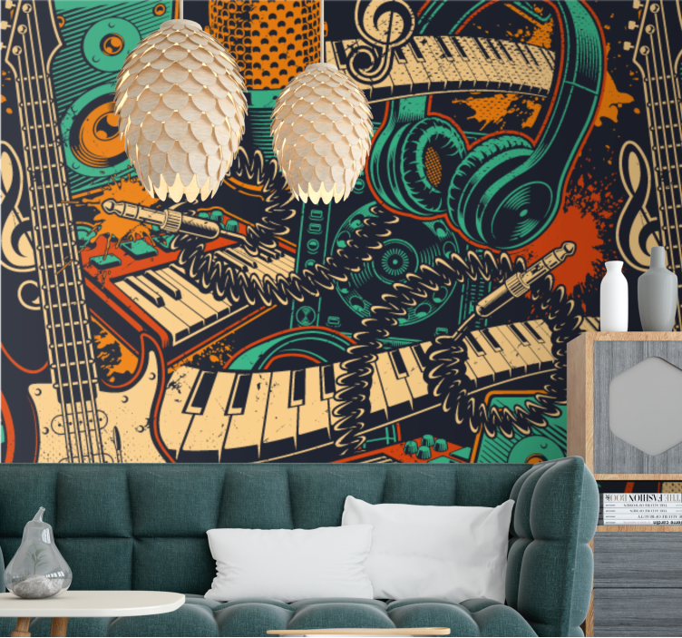 Wall mural music guitar and headphones - TenStickers