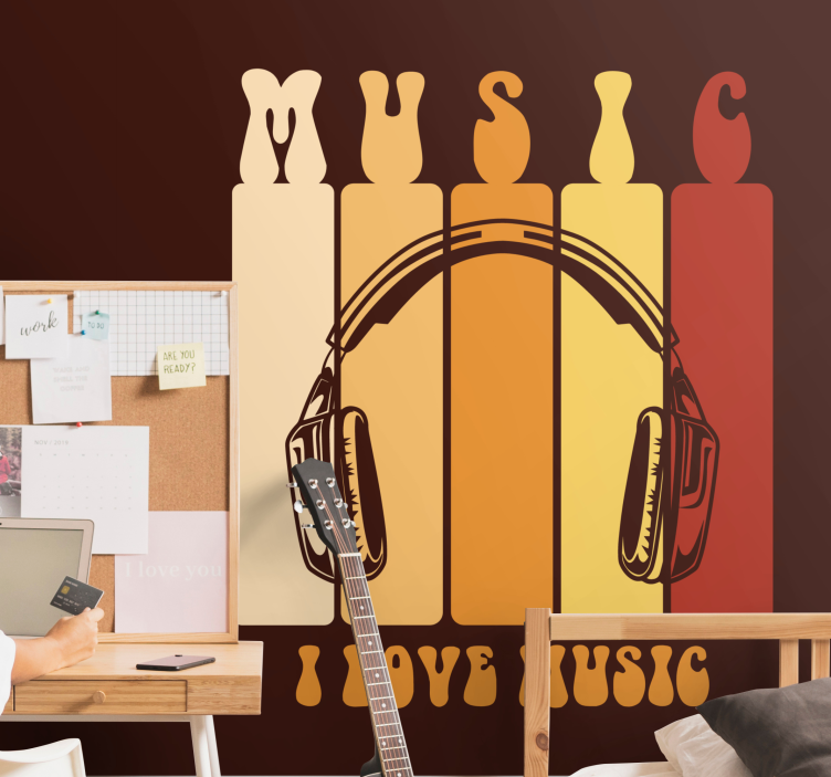 Wall mural music headphones design - TenStickers