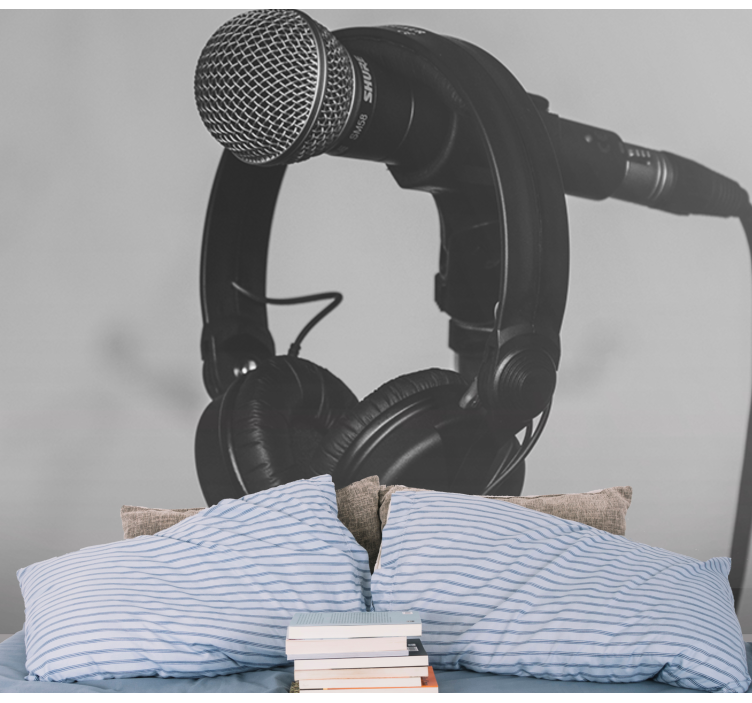 Wall mural music microphone and headphones - TenStickers