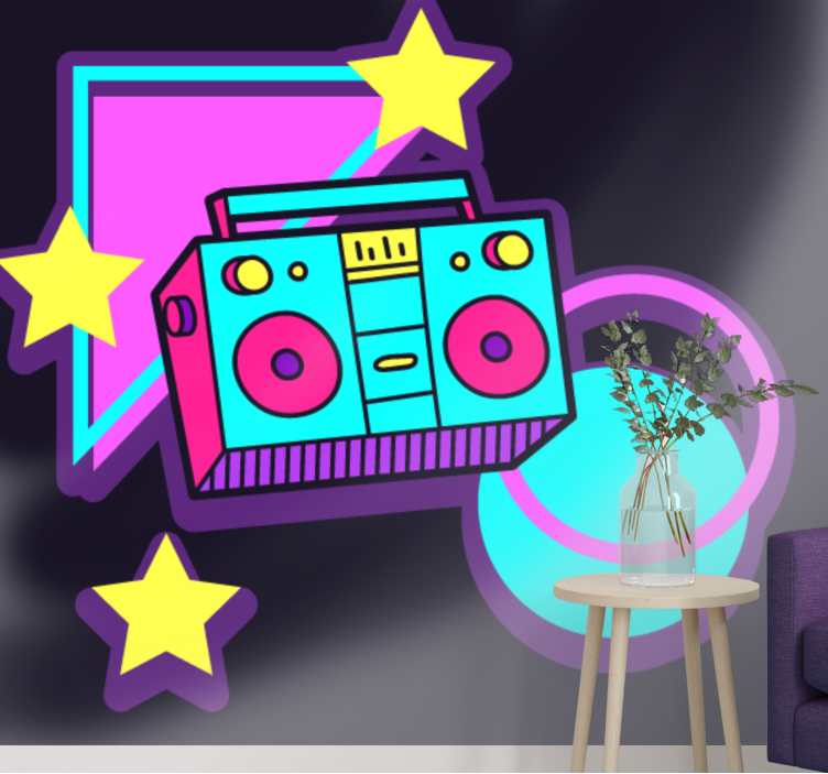 Wall mural music retro boombox design - TenStickers