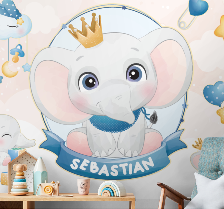 Wall mural nursery cute elephant design - TenStickers