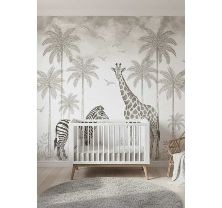 Wall mural nursery monochrome jungle design - TenStickers