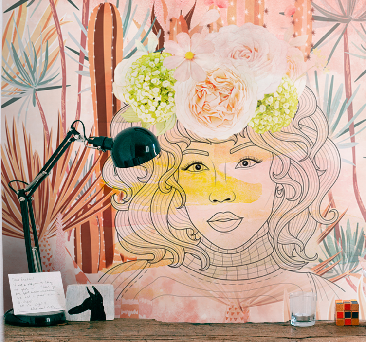 Wall mural painting floral portrait artwork - TenStickers