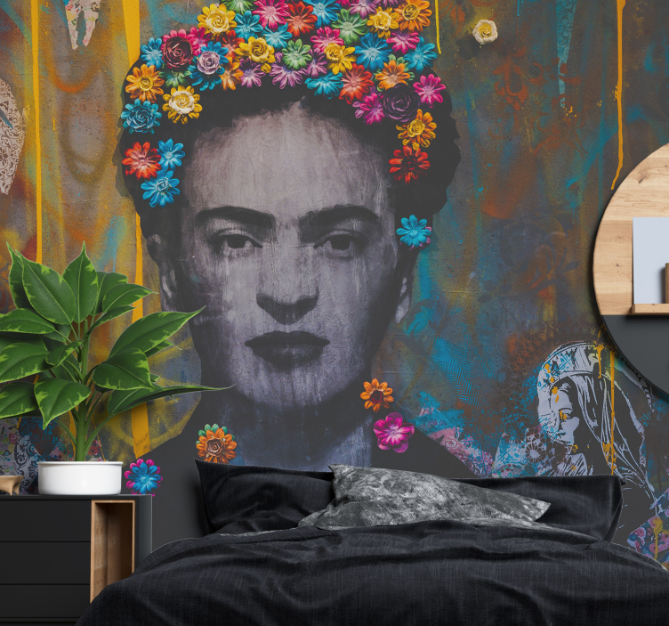 Wall mural painting frida floral portrait - TenStickers