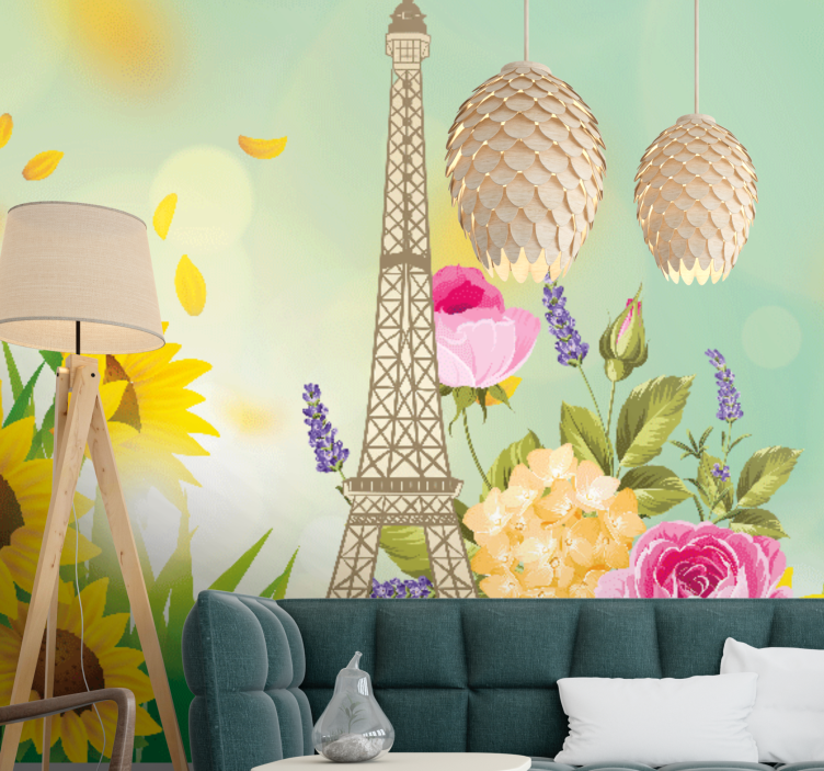 Wall mural paris eiffel tower blossoms - TenStickers