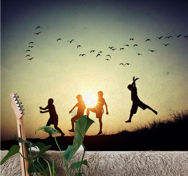 Wall mural people children playing silhouette - TenStickers