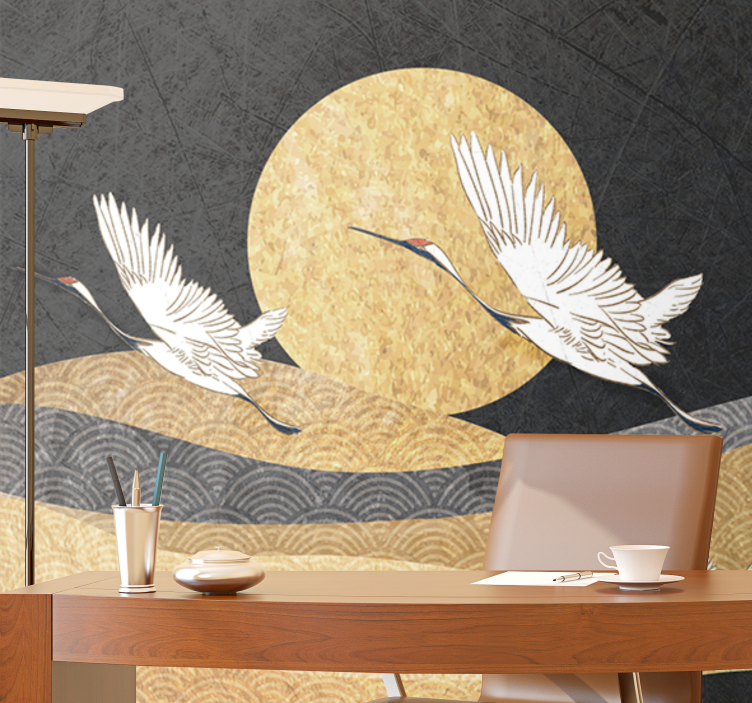 Wall mural people cranes flying in the moon - TenStickers