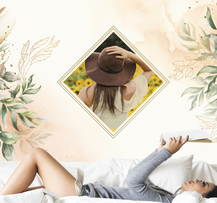 Wall mural people sunflower hat woman - TenStickers