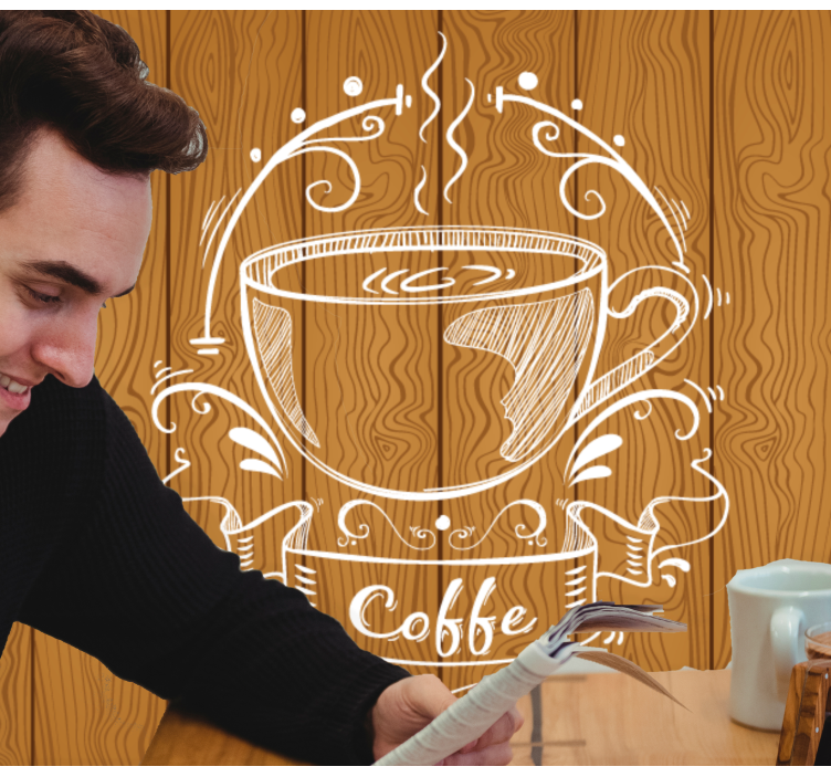 Wall mural text coffee cup design - TenStickers