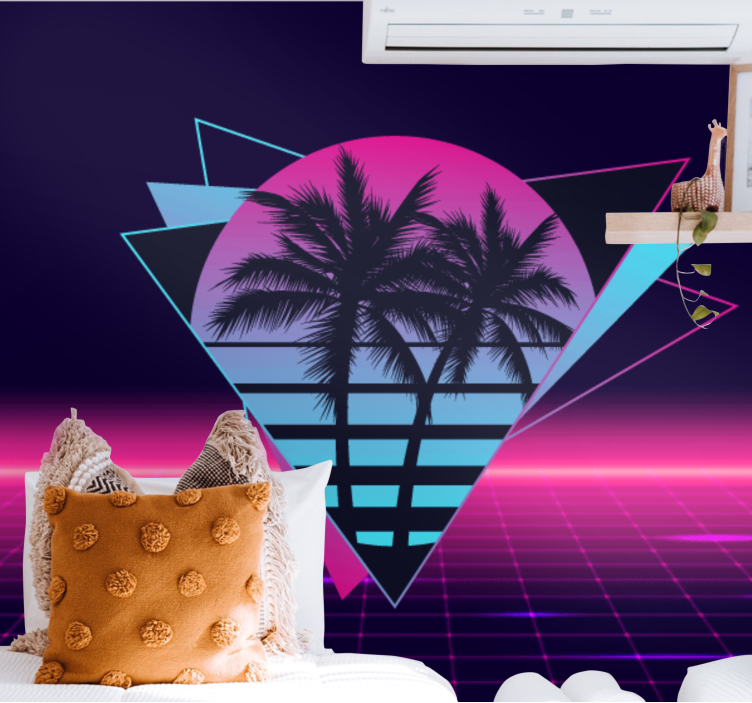 Wall mural text retro palm geometry - TenStickers