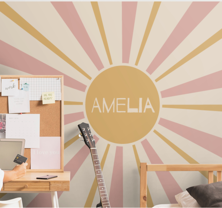 Wall mural text sunburst personalized name - TenStickers