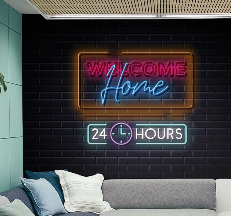 Wall mural text welcome home 24 hours - TenStickers
