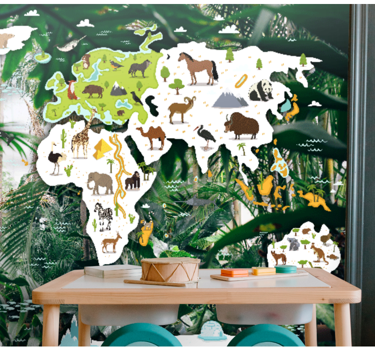 Wall mural world map animal map - TenStickers