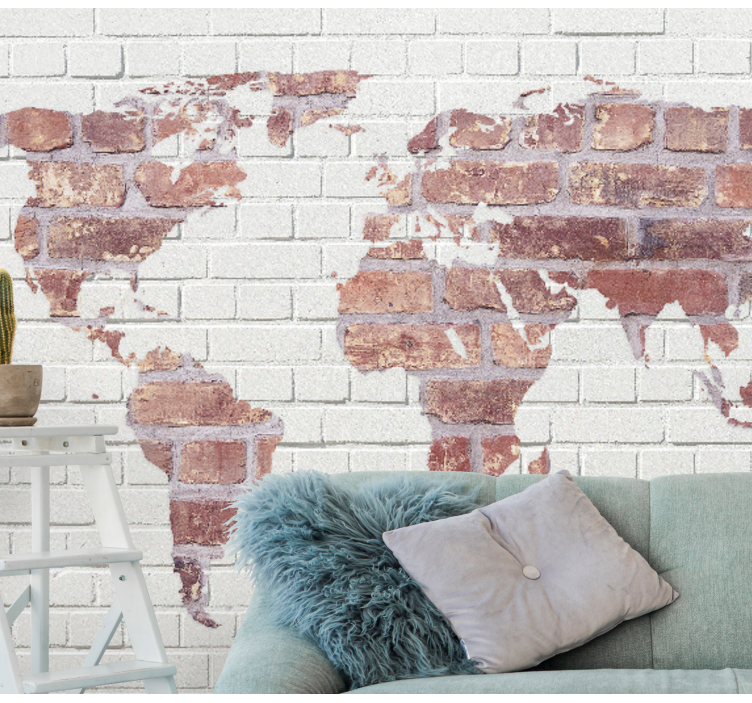 Wall mural world map brick - TenStickers