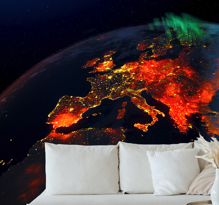 Wall mural world map glowing european night - TenStickers