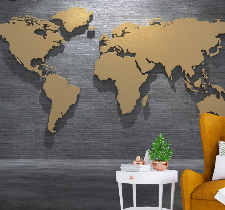 Wall mural world map golden world map - TenStickers