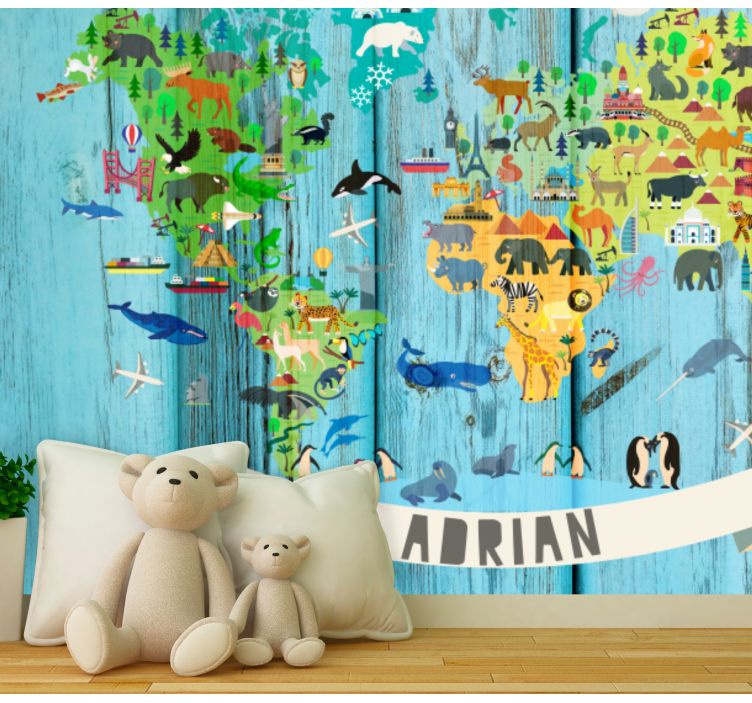 Wall mural world map interactive animal map - TenStickers