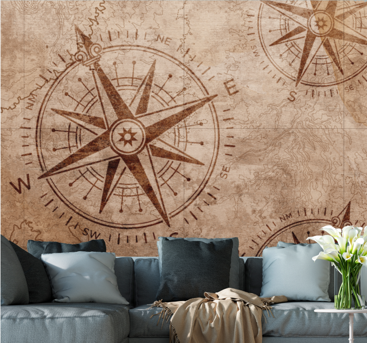 Wall mural world map nautical star compass - TenStickers