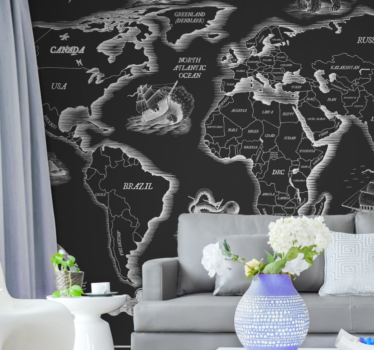 Wall mural world map vintage map drawing - TenStickers