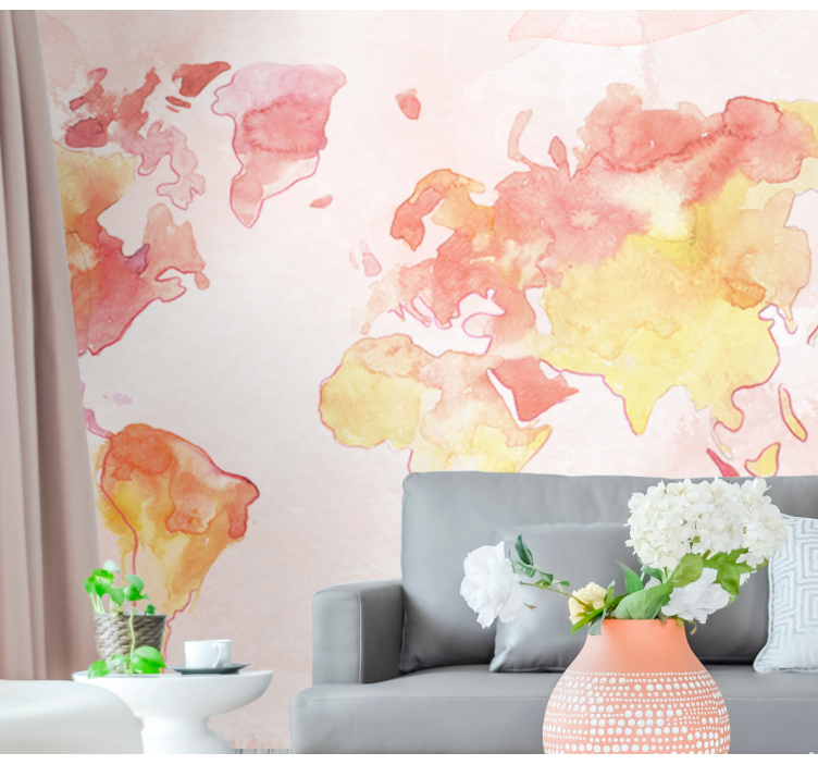 Wall mural world map watercolor global map - TenStickers