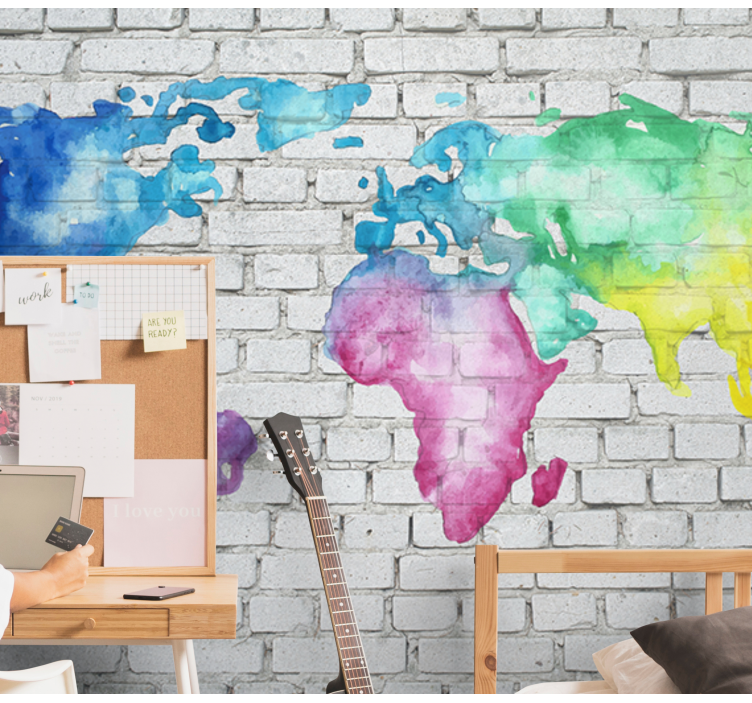 Wall mural world map watercolor world map - TenStickers