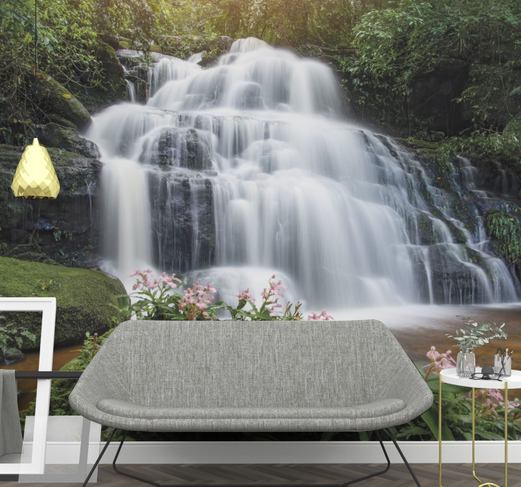 Waterfall wall mural lush waterfall scene - TenStickers
