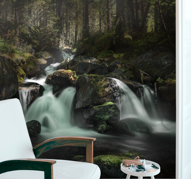 Waterfall wall mural tranquil forest stream - TenStickers