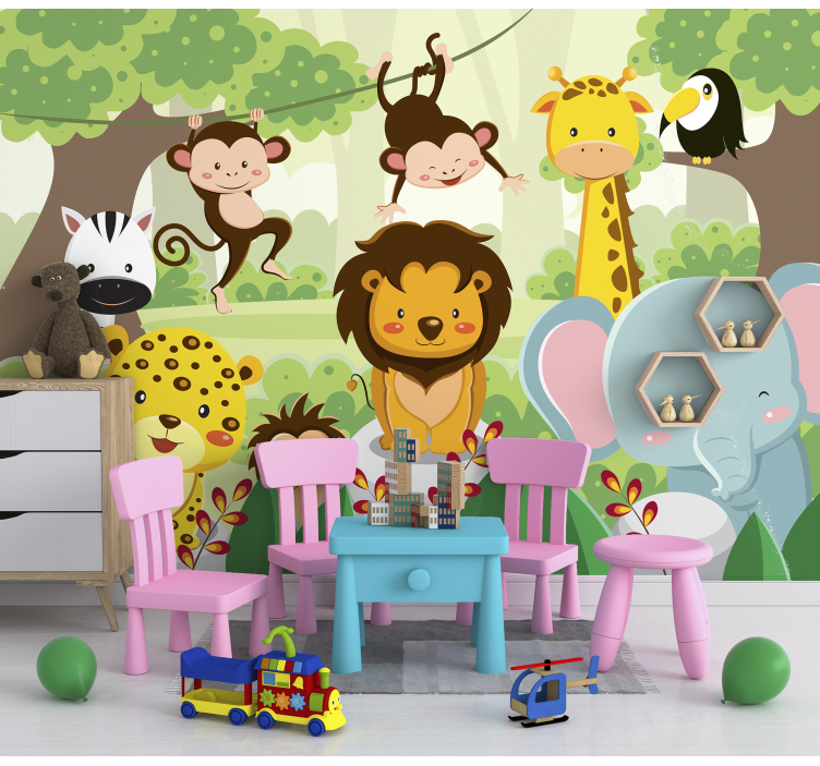Wild Animals in Jungle Kids Animal Wall Mural - TenStickers