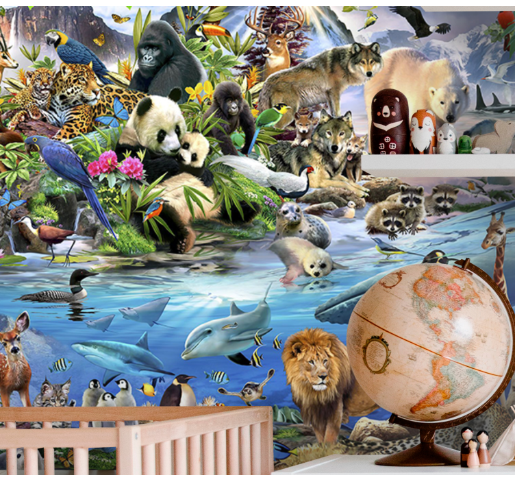 Wildlife safari scene childrens bedroom wall mural - TenStickers