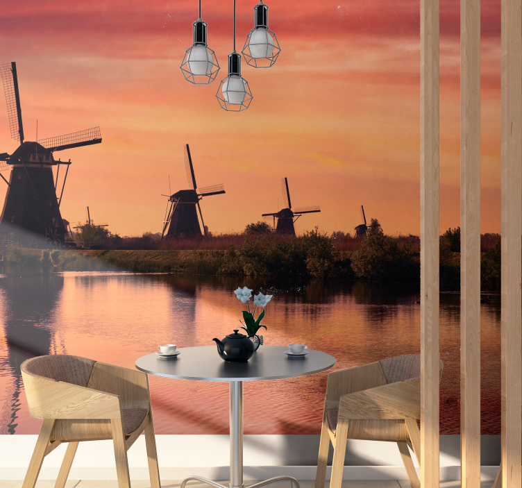 Windmills at Sunset wall mural city - TenStickers