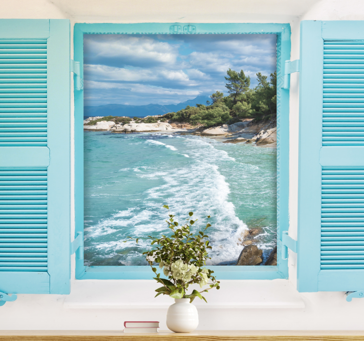 Window with sea view under the sea mural - TenStickers