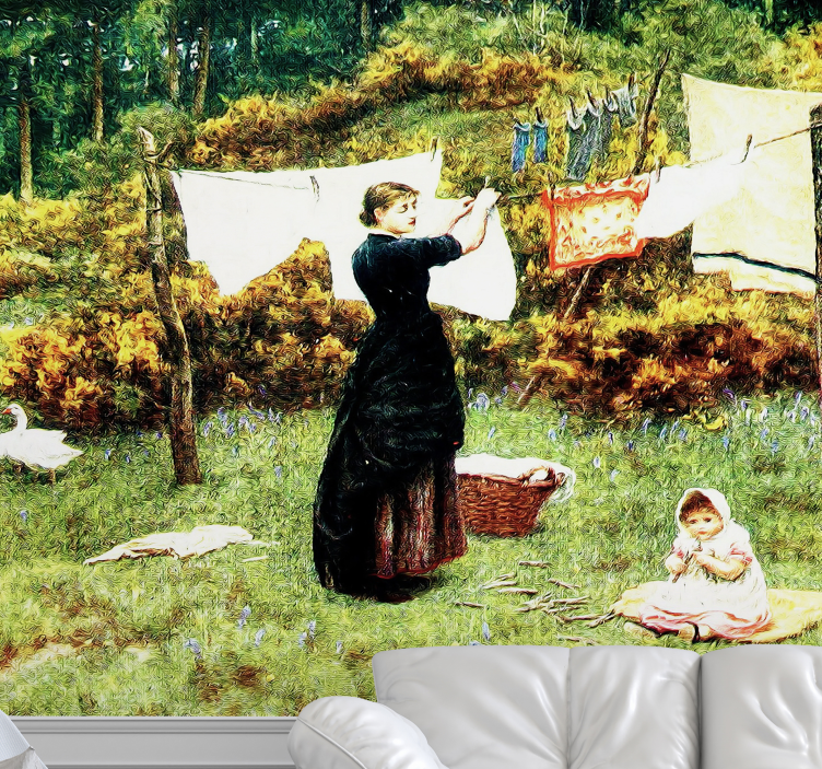 Woman Hanging Laundry wall mural classic art - TenStickers