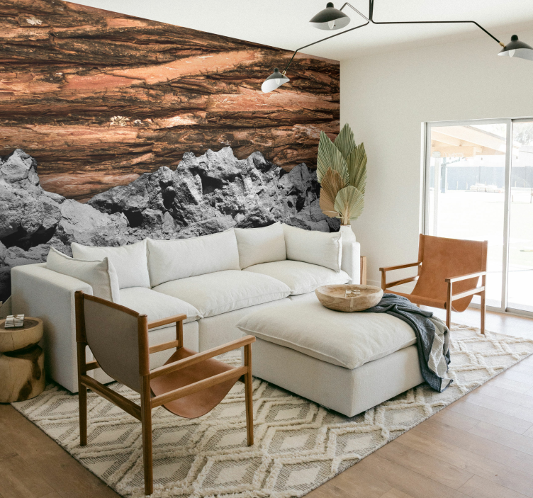Wood and stone living room wall mural - TenStickers