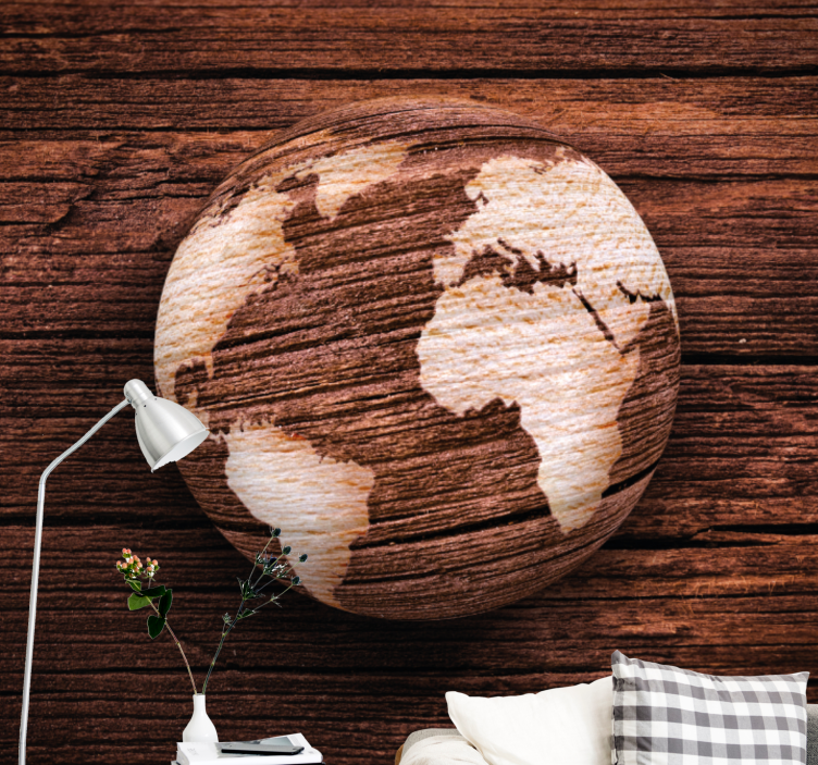 Wooden Texture wall mural world map - TenStickers