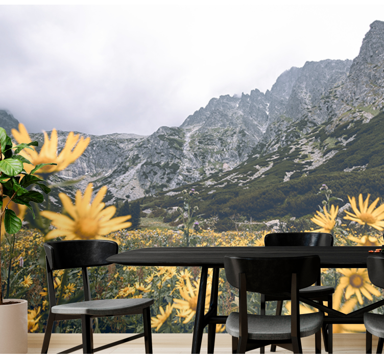 Yellow flower meadow flowers wall mural - TenStickers