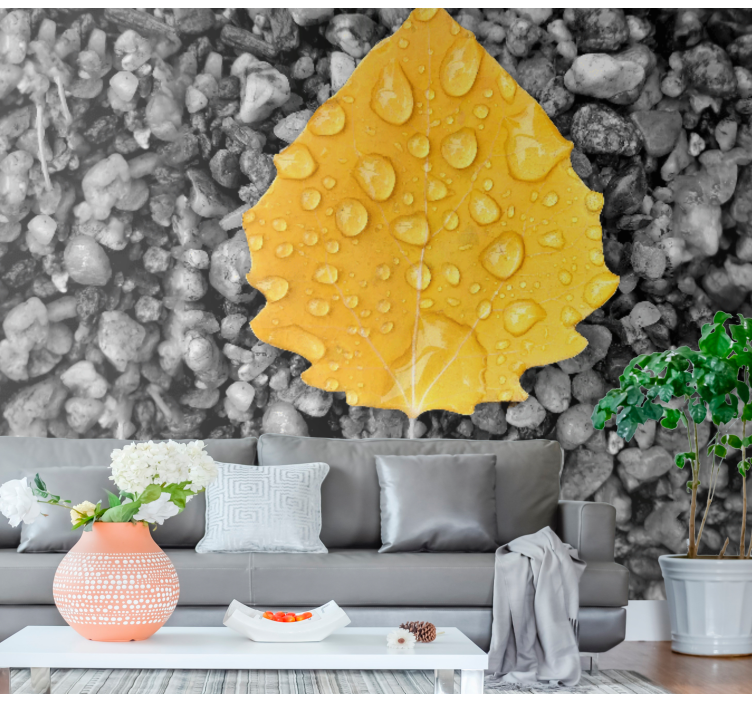 Yellow Leaf Detail nature wall mural - TenStickers