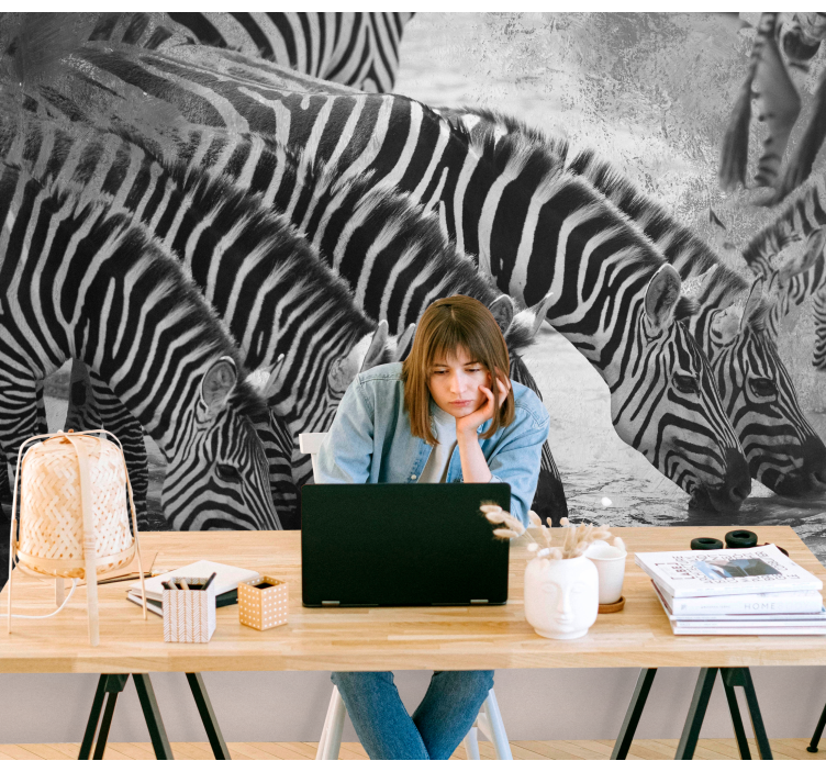 Zebras Drinking Water wall mural animals - TenStickers