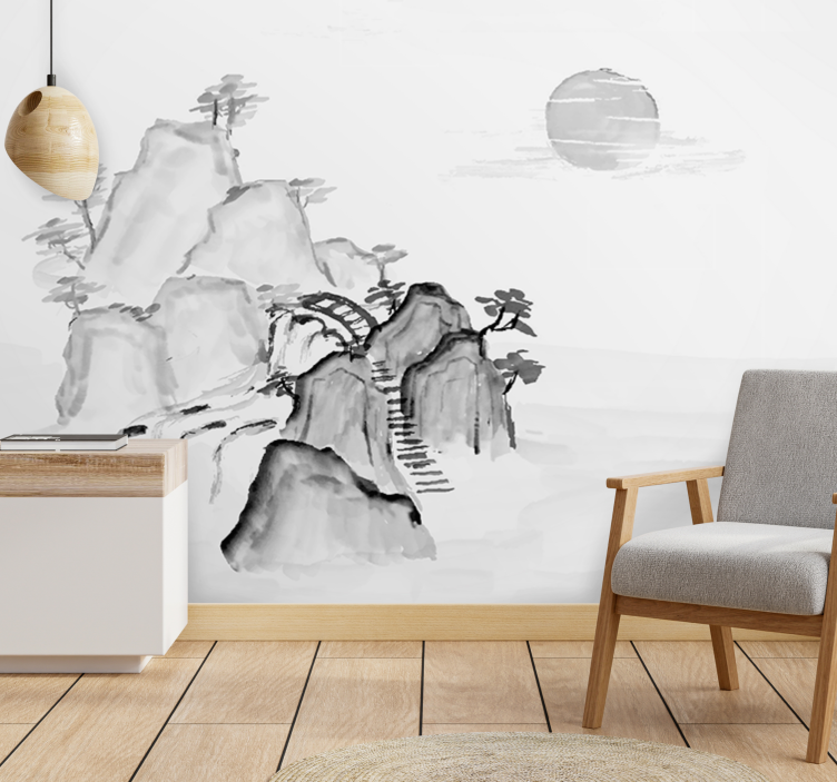 Zen wall mural mountain landscape scene - TenStickers