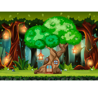 Fantasy tree house with lanterns Children Wall Murals - TenStickers