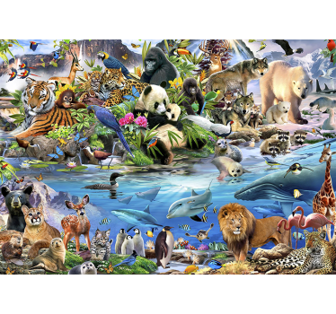 Wildlife safari scene childrens bedroom wall mural - TenStickers