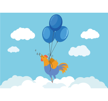 Childrens bedroom wall mural singing rooster balloons - TenStickers
