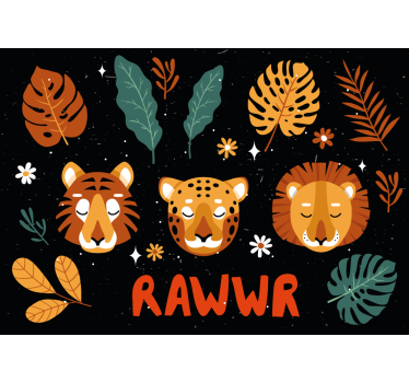 Childrens bedroom wall mural playful jungle animals - TenStickers