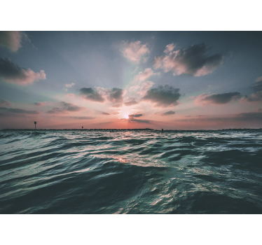 Sea wall mural sunset over waves - TenStickers